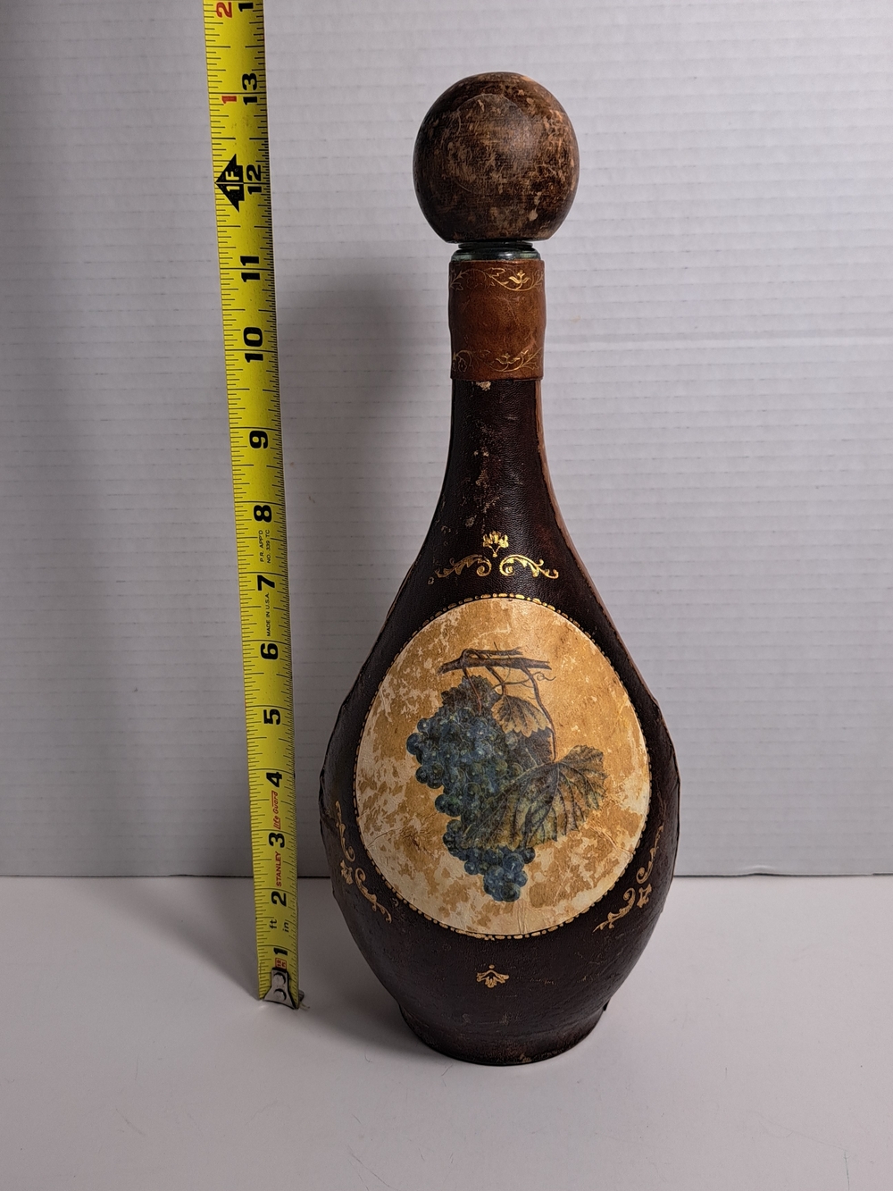 Vintage Italian Leather-Wrapped Wine or Liquor Decanter Handcrafted